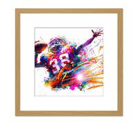 Artery8 American Football Sport Splatter Painting 38 Shirt Multicoloured Vibrant Bright Quarterback Gridiron Square Wooden Framed Wall Art Print Artery8 Light Oak