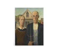 Artery8 American Gothic Farmers Portrait Grant Wood Canvas Wall Art Print | Size: W24" x H32" Artery8 Multicolor W24" x H32"