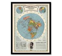 Artery8 American School Of The Air Age World Map Polar Projection Radio Vintage Advert Artwork Framed Wall Art Print A4