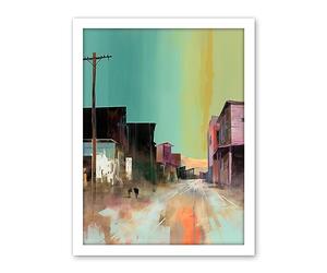 Artery8 American Wild West Ghost Town Street Watercolour Artwork Framed Wall Art Print 18X24 Inch