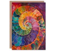 Artery8 Ammonite Shell Fossil Rainbow Pattern Painting Greeting Birthday Card Him Her All Blank