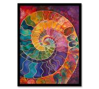 Ammonite Shell Fossil Rainbow Pattern Painting Framed Art Print Artery8 Multi A4