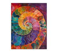 Ammonite Shell Fossil Rainbow Pattern Painting Wall Art Print Artery8 Multi W24 inch x H32 inch