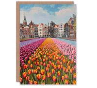 Artery8 Amsterdam Tulip Fields Cityscape Painting Modern Greeting Birthday Card Him Her All Blank