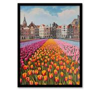 Artery8 Amsterdam Tulip Fields Cityscape Painting Modern Wall Art Print - A4 Size