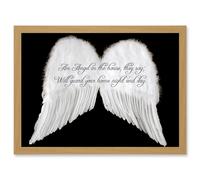 Artery8 An Angel The House Guard Home Wings Quote Motivation Typography A4 Artwork Framed Wall Art Print in Light Oak Artery8 Light Oak