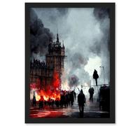 Artery8 Anarchy Civil Unrest Punk Rioting UK Houses Parliament Artwork Framed Wall Art Print A4 in Black Artery8 Black
