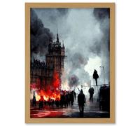 Artery8 Anarchy Civil Unrest Punk Rioting UK Houses Parliament Artwork Framed Wall Art Print A4 in Light Oak Artery8 Light Oak