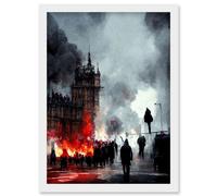 Artery8 Anarchy Civil Unrest Punk Rioting UK Houses Parliament Artwork Framed Wall Art Print A4 in White Artery8 White