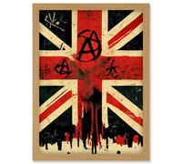 Artery8 Anarchy Flag Graffiti Print Union Jack Punk UK Artwork Framed Wall Art Print A4 in Light Oak Artery8 Light Oak