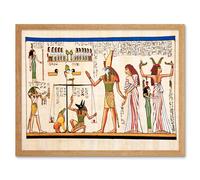 Wall Art Print Ancient Egyptian Papyrus Painting Hieroglyphics Horus Thoth Anubis Weighing Souls Art Framed Artery8 Light Oak W12 inch x H16 inch