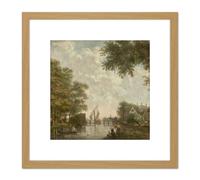 Artery8 Andriessen Dutch Landscape River Trees Painting 8X8 Inch Square Wooden Framed Wall Art Print Picture with Mount in Light Oak Artery8 Light Oak