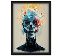 Artery8 Android Cyborg AI Skull With Infrared Eyes Artwork Framed Wall Art Print A4 in Black Artery8 Black