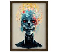 Artery8 Android Cyborg AI Skull With Infrared Eyes Artwork Framed Wall Art Print A4 in Brown Artery8 Brown