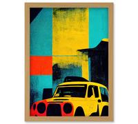 Andy Warhol Inspired Modern Abstract Car Taxi Yellow Orange Teal Black Artwork Framed Wall Art Print A4 Artery8 Light Oak One Size