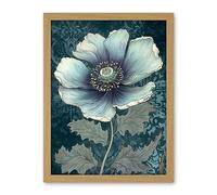 Artery8 Anemone Flower Bloom Teal Blue Watercolour Artwork Framed Wall Art Print 18X24 Inch