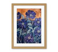 Artery8 Anemone Flower Blue and Amber Watercolour Painting Artwork Framed Wall Art Print 18X24 Inch