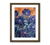 Artery8 Anemone Flower Blue and Amber Watercolour Painting Artwork Framed Wall Art Print 18X24 Inch