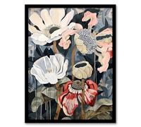 Artery8 Anemone Flowers After Storm Floral Painting Living Room Artwork Framed Wall Art Print A4