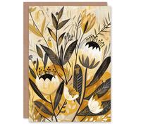 Artery8 Anemone Flowers Mustard Yellow Grey Boho Design Birthday Art Card Artery8 Yellow