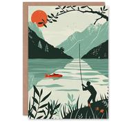 Artery8 Angling Line Fishing Mountain Lake Landscape Blank For Him Or Her Art Birthday Card