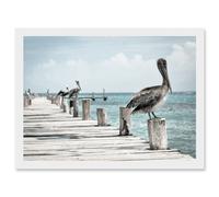 Animal Photo Bird Pelicans Ocean Pier Artwork Framed Wall Art Print A4 Artery8 White One Size