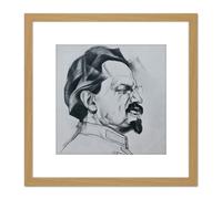 Artery8 Annenkov Portrait Bolshevik Leon Trotsky USSR Drawing 8X8 Inch Square Wooden Framed Wall Art Print Picture with Mount in Light Oak Artery8 Light Oak