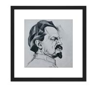 Artery8 Annenkov Portrait Bolshevik Leon Trotsky USSR Drawing 8X8 Inch Square Wooden Framed Wall Art Print Picture with Mount in Black Artery8 Black