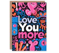 Artery8 Valentines Day Greeting Card Abstract Bold Love You More For Him or Her