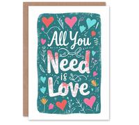 Artery8 Anniversary Card All You Need is Love Hearts Green For Her Wife Partner in Teal Artery8 Teal