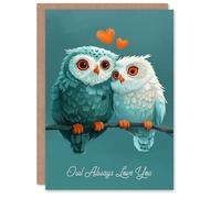 Artery8 Anniversary Card Always Love You Pun Two Cute Owls on Branch For Him or Her Partner Greeting Card
