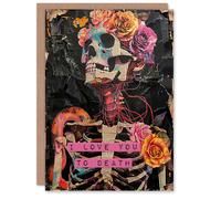Artery8 Anniversary Card Floral Gothic Memento Mori Skeleton Collage For Her Wife Woman Partner Girlfriend Greeting Card