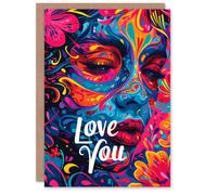 Artery8 Anniversary Card Love You Neon Floral Sugar Skull For Her Wife Partner Artery8 Multicolor