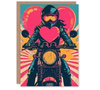 Artery8 Valentines Day Greeting Card Pop Art Biker Chick Heart For Him or Her