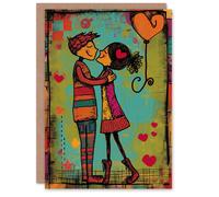 Artery8 Valentines Day Greeting Card Young Couple Dance Kiss Illustration For Him or Her