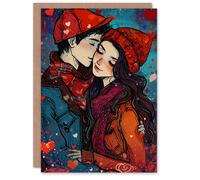Artery8 Anniversary Card Young Couple in Love Hugging For Him or Her in Red Artery8 Red