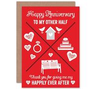 Artery8 Anniversary Happy Happily Ever After Wedding Greetings Card in Red Artery8 Red
