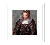 Artery8 Anonymous Portrait Queen Elizabeth I England Painting 8X8 Inch Square Wooden Framed Wall Art Print Picture with Mount in White Artery8 White