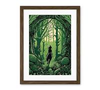 Artery8 Anthropomorphic Fox Silhouette Forest Art Nouveau Artwork Framed Wall Art Print 18X24 Inch