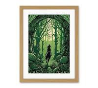 Artery8 Anthropomorphic Fox Silhouette Forest Art Nouveau Artwork Framed Wall Art Print 18X24 Inch