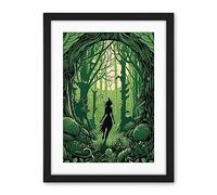 Artery8 Anthropomorphic Fox Silhouette Forest Art Nouveau Artwork Framed Wall Art Print 18X24 Inch
