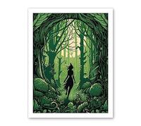 Artery8 Anthropomorphic Fox Silhouette Forest Art Nouveau Artwork Framed Wall Art Print 18X24 Inch