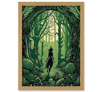 Artery8 Anthropomorphic Fox Silhouette Forest Art Nouveau Artwork Framed Wall Art Print A4