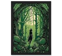 Artery8 Anthropomorphic Fox Silhouette Forest Art Nouveau Artwork Framed Wall Art Print A4
