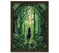 Artery8 Anthropomorphic Fox Silhouette Forest Art Nouveau Artwork Framed Wall Art Print A4