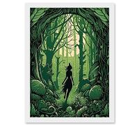 Artery8 Anthropomorphic Fox Silhouette Forest Art Nouveau Artwork Framed Wall Art Print A4
