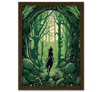 Artery8 Anthropomorphic Fox Silhouette Forest Art Nouveau Artwork Framed Wall Art Print A4