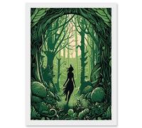 Artery8 Anthropomorphic Fox Silhouette Forest Art Nouveau Artwork Framed Wall Art Print A4