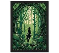 Artery8 Anthropomorphic Fox Silhouette Forest Art Nouveau Wall Art Print - A4 Size