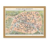 Antique Garnier Paris Tourist City Map Plan A4 Artwork Framed Wall Art Print Artery8 Light Oak One Size